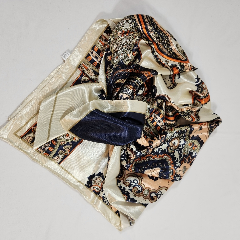 35x35 Floral Green and Cream Scarf